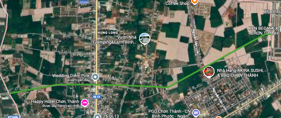 ផែនទីផ្កាយរណបបង្ហាញទីតាំងផ្លូវហាយវេ M30 ដែលត្រូវបើកនៅក្នុងសង្កាត់ Chơn Thành។