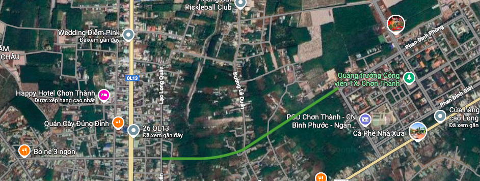 ផែនទីផ្កាយរណបបង្ហាញទីតាំងផ្លូវជាតិលេខ ៣ ដែលត្រូវបើកសម្ពោធនៅក្នុងសង្កាត់ Chơn Thành។