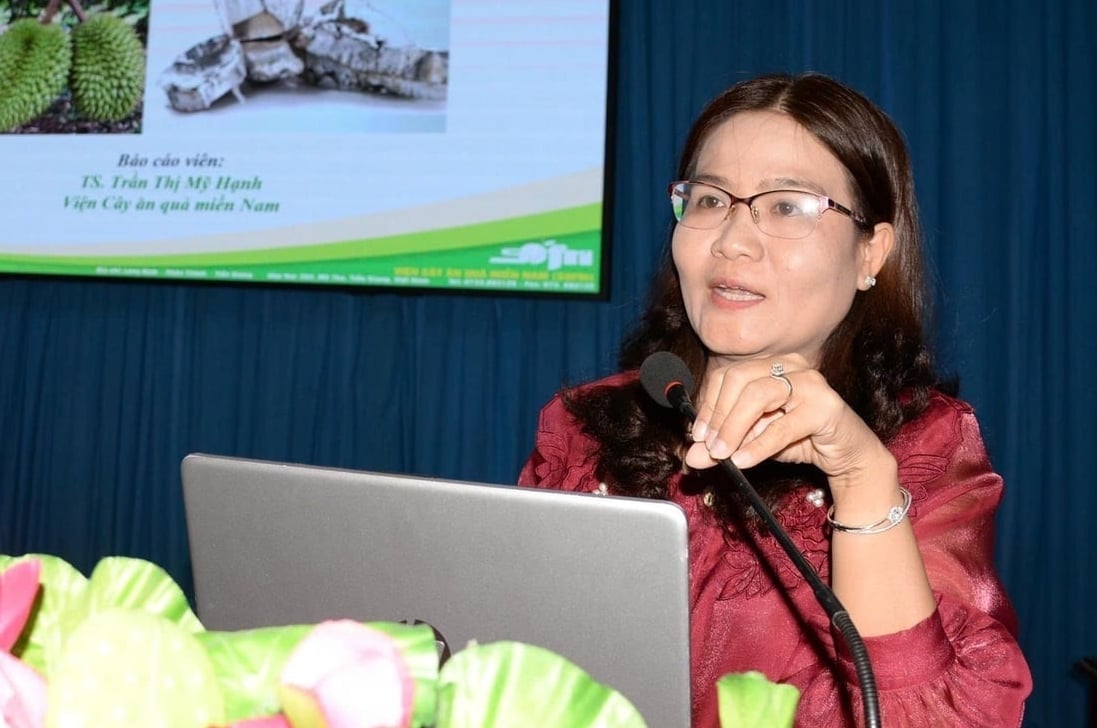 Dr. Tran Thi My Hanh geeft informatie over oplossingen voor de bestrijding van cadmiumresiduen in de bodem. Foto: Minh Dam. TS Trần Thị Mỹ Hạnh thông tin về các giải pháp khắc phục tồn dư cadimi trong đất. Ảnh: Minh Đảm.