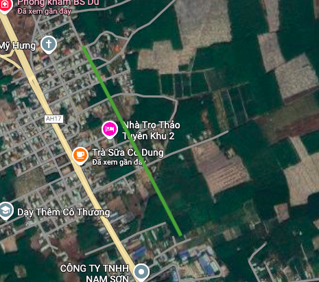 ផែនទីផ្កាយរណបនៃផ្លូវប្រវែង 1 គីឡូម៉ែត្រដែលលាតសន្ធឹងស្របទៅនឹងផ្លូវជាតិលេខ 13។
