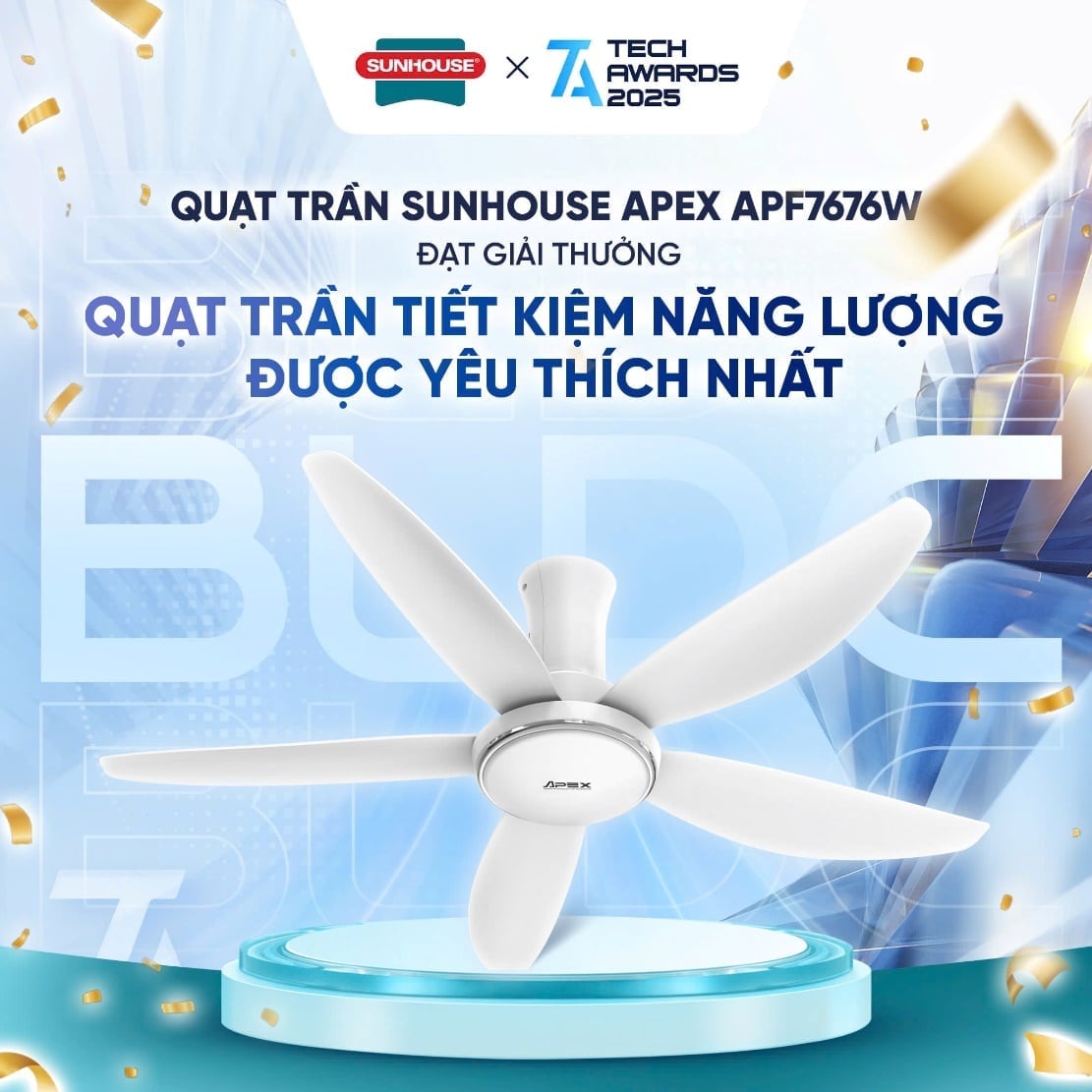Quạt trần Sunhouse Apex 5 cánh APF7676W nhận nhiều lượt bình chọn nhất. Ảnh: Sunhouse.