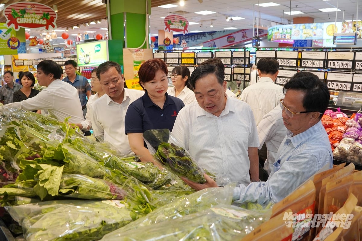 Đoàn công tác của Bộ Nông nghiệp và Môi trường cùng các sở, ngành TP.HCM khảo sát tại Co.op Mart Lý Thường Kiệt. Ảnh: Nguyễn Thủy.