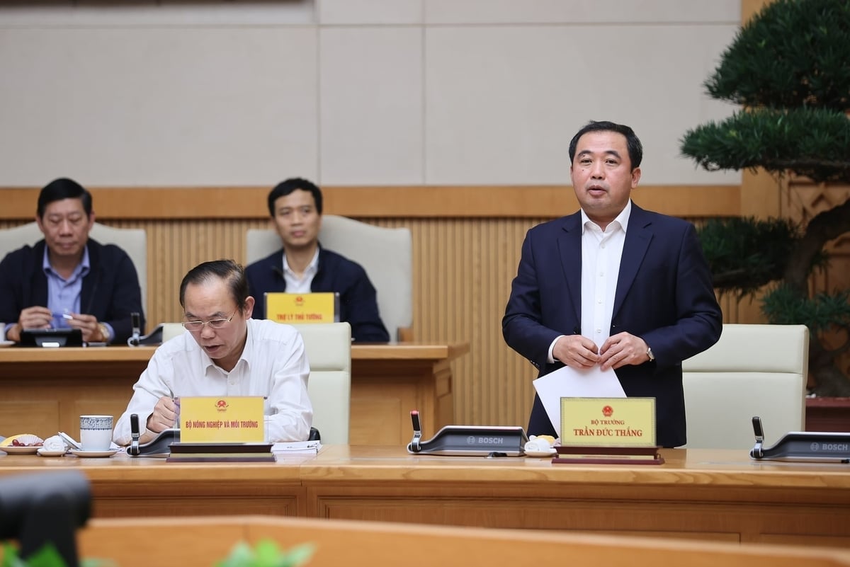 Bộ trưởng Nông nghiệp và Môi trường Trần Đức Thắng phát biểu tại buổi làm việc. Ảnh: VGP.