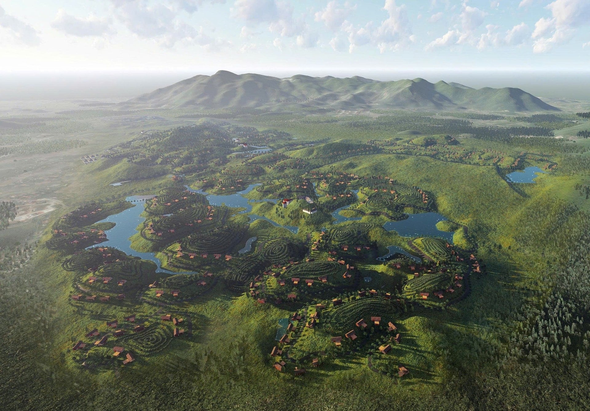 ទិដ្ឋភាពនៃទីក្រុងរមណីយដ្ឋានទឹកក្ដៅទ្រង់ទ្រាយធំមួយនៅខេត្តត្វៀនក្វាង។