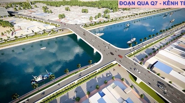 Perspective view of the Nguyen Khoai bridge and road project passing through the Kenh Te area, Ho Chi Minh City.