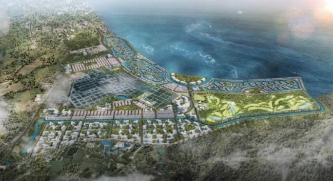 គំនូរព្រាង​នៃ​គម្រោង Vinhomes Cam Ranh ដែល​ជា​ទីក្រុង​ធំ​មួយ​ដែល​មាន​ទីតាំង​នៅ​តាម​បណ្តោយ​ឆ្នេរសមុទ្រ​ក្នុង​ខេត្ត Khanh Hoa។