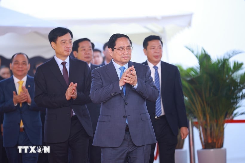 Thủ tướng Phạm Minh Chính dự khởi công Dự án đầu tư xây dựng Khu đô thị thể thao Olympic, Hà Nội. Ảnh: Dương Giang/TTXVN.