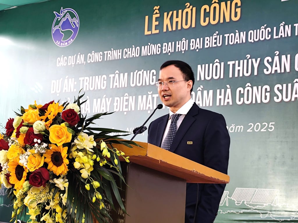 លោក ង្វៀន ហៃវិញ អគ្គនាយកក្រុមហ៊ុន BIM Energy Group បានថ្លែងសុន្ទរកថានៅក្នុងពិធីបើកការដ្ឋានសាងសង់។
