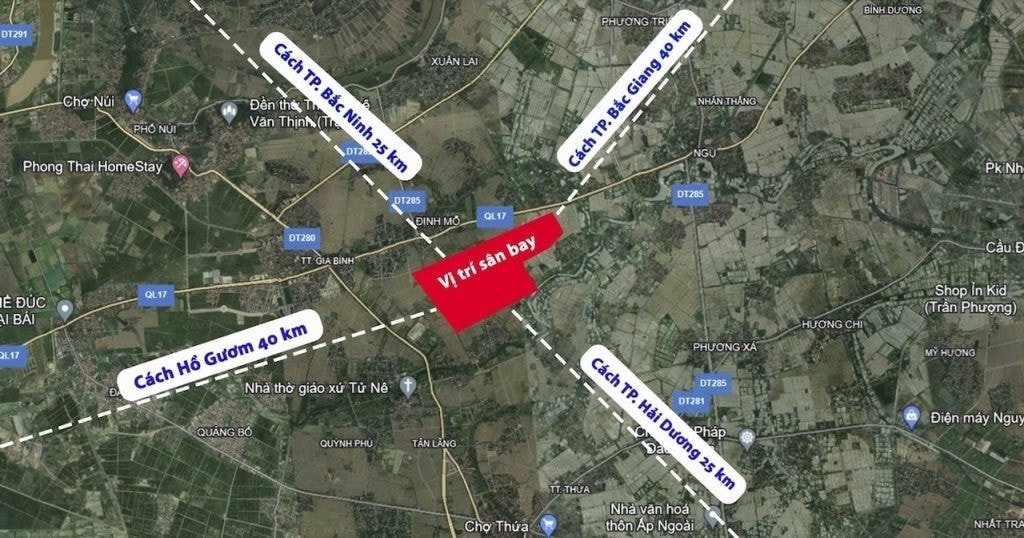 Map showing the location of the Gia Binh International Airport project in Bac Ninh province.