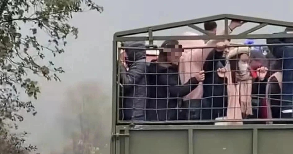 Vérification du conducteur de la voiture qui a transporté un groupe de touristes sur la plate-forme du camion pour voir les fleurs de prunier