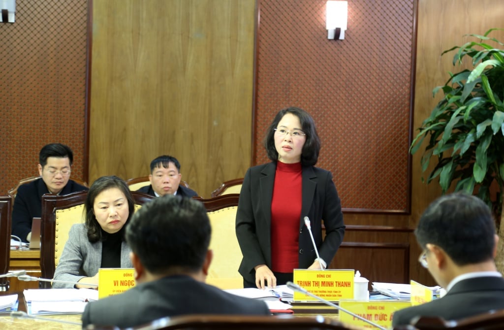 En la conferencia habló la camarada Trinh Thi Minh Thanh, vicesecretaria permanente del Comité Provincial del Partido y presidenta del Consejo Popular Provincial.