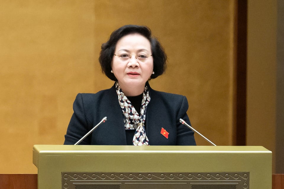 La ministre de l'Intérieur, Pham Thi Thanh Tra, présente le rapport - Photo : Media.quochoi.vn