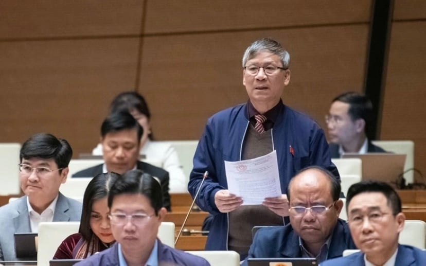 Der Abgeordnete der Nationalversammlung, Nguyen Anh Tri (Delegation der Nationalversammlung von Hanoi), diskutiert im Saal