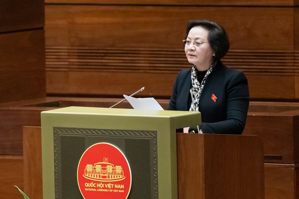 La ministra del Interior, Pham Thi Thanh Tra, presenta un informe - Foto: Media.quochoi.vn