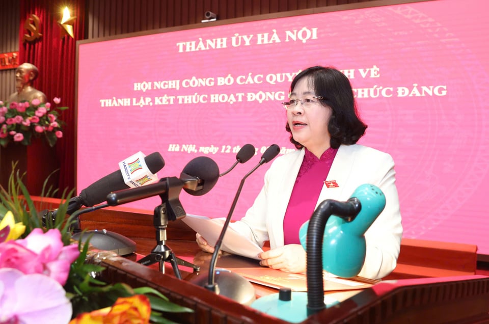 Hanoi Party Secretary Bui Thi Minh Hoai delivered a speech assigning tasks at the conference.