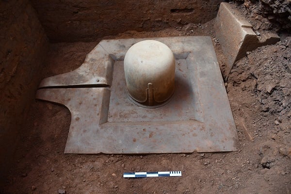 Close-up of the largest monolithic Linga - Yoni mascot in Vietnam from the 9th century, just discovered