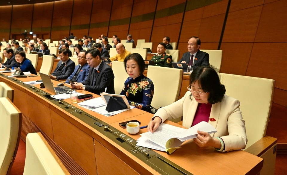 Delegierte der Delegation der Nationalversammlung von Hanoi nahmen an der Sitzung teil. Foto: Quochoi.vn