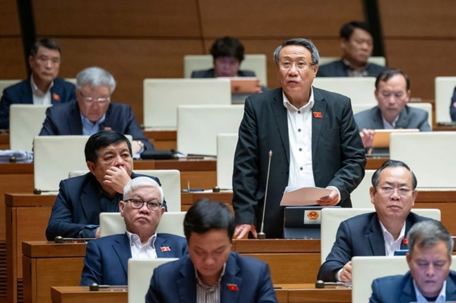 El delegado de la Asamblea Nacional, Ha Sy Dong (delegación de la Asamblea Nacional de la provincia de Quang Tri), discutió. Foto: Quochoi.vn