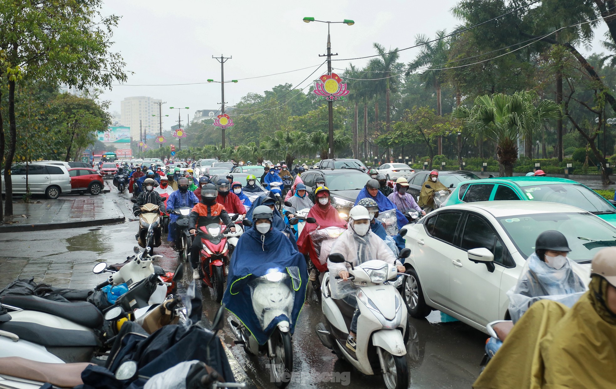 El clima húmedo, brumoso y lluvioso provoca caos en el tráfico en Hanoi (foto 8)