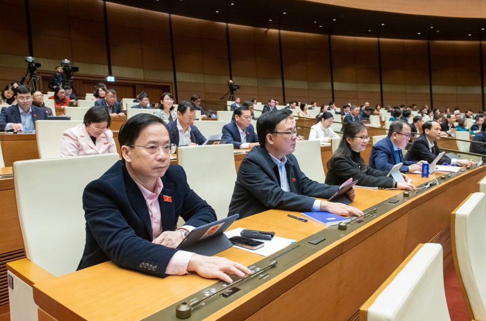 Delegates vote to pass the Law on Government Organization (amended) - Photo: Media.quochoi.vn