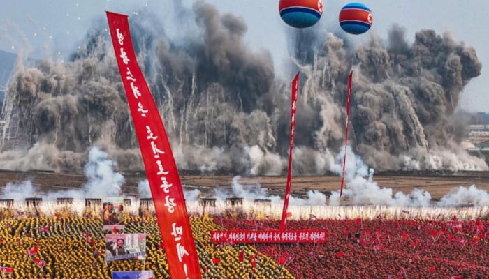 Kim Jong Un detonates explosion to kick off apartment project in Pyongyang