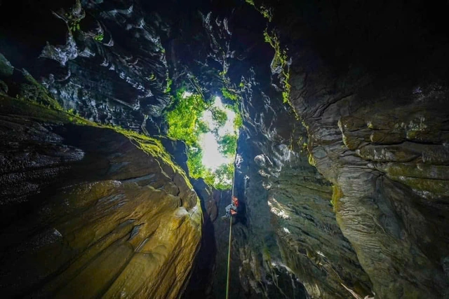 Chance to find mysterious lake hanging on cave wall in limestone mountains hundreds of millions of years old