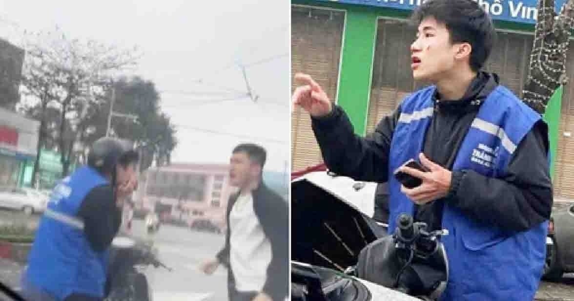 Un estudiante que vestía una camiseta de shipper fue golpeado en medio de la calle en la escuela especializada de la Universidad de Vinh