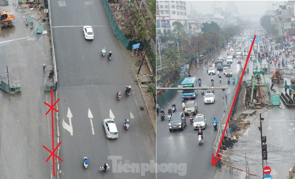 The fence at Giai Phong - Kim Dong intersection has been widened again, how will traffic move? photo 5