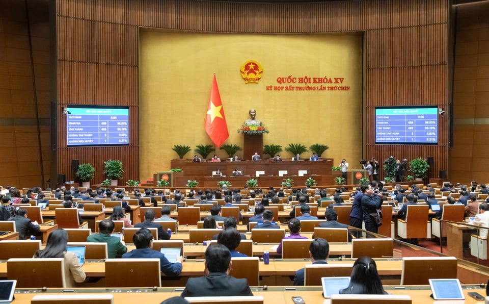 Scene of the working session on the morning of February 19 - Photo: Quochoi.vn