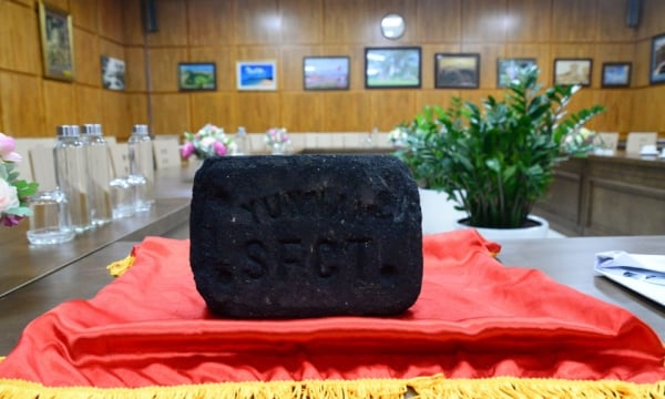 Receiving coal pellets with the mark of the French Company of Tonkin Coal Mines