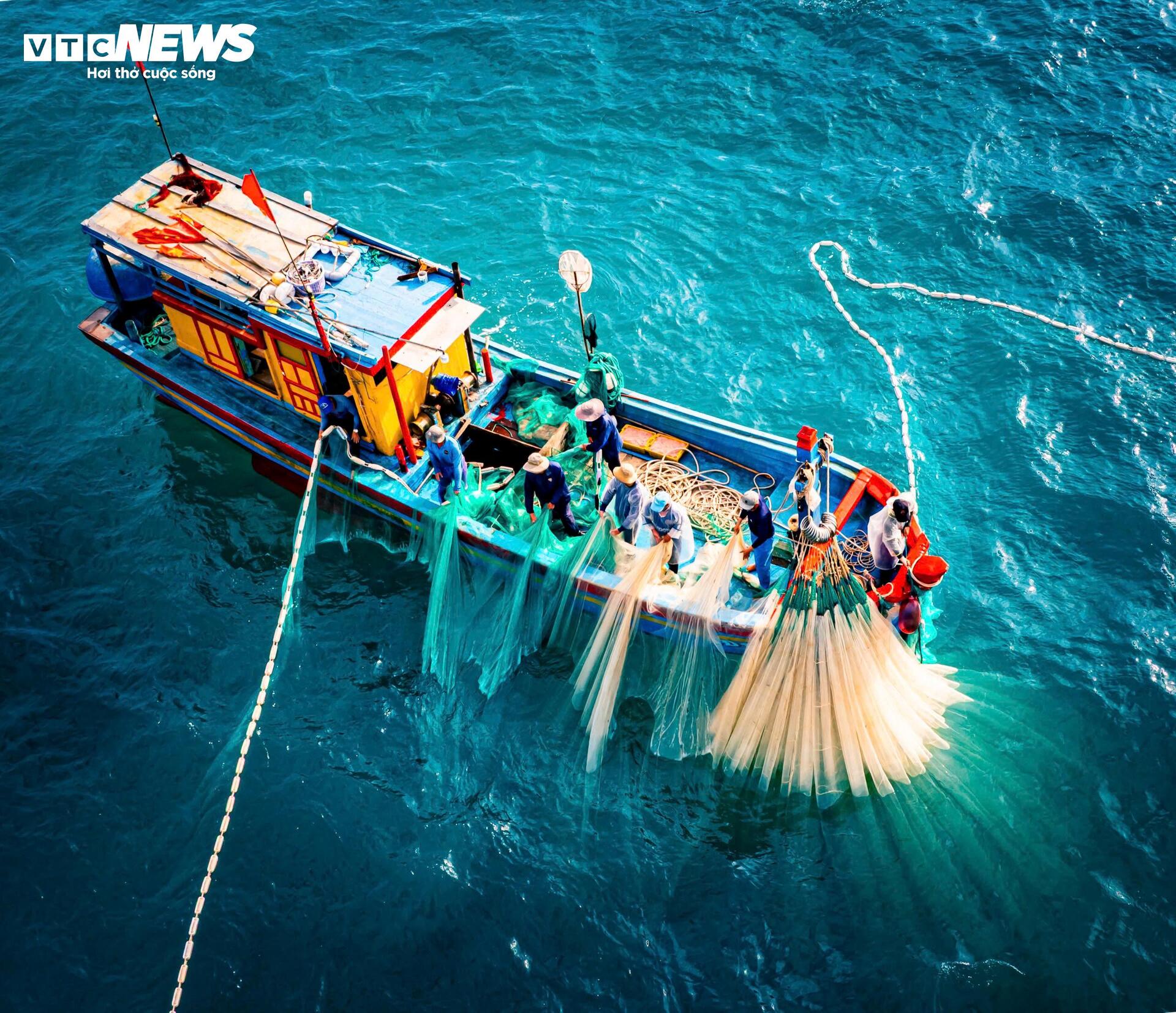 Los pescadores de Binh Dinh con '5 barcos y 7 redes' explotan afanosamente el camarón marino