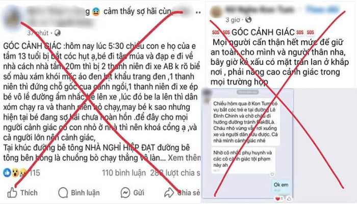 Information about child kidnapping in Kon Tum city is fake