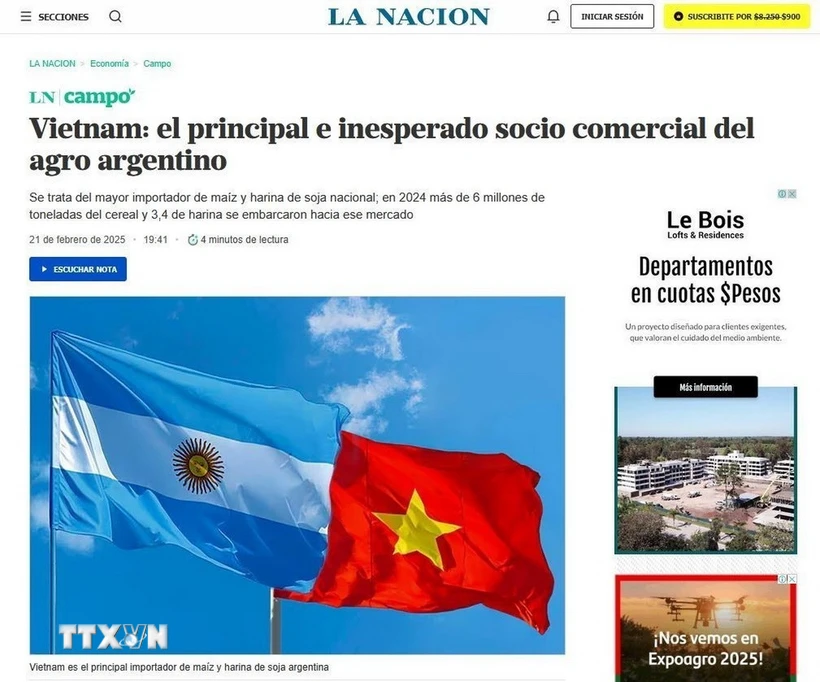 Argentine newspaper: Vietnam is Argentina's key agricultural trade partner