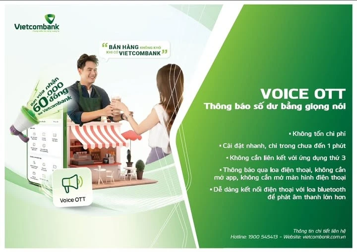 Vietcombank เปิดตัวฟีเจอร์ "แจ้งเตือนยอดเงินด้วยเสียง" (Voice OTT) บน VCB Digibank