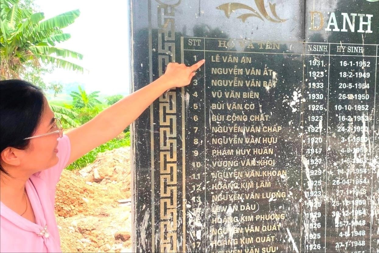 A un nom et une pierre tombale dans le cimetière des martyrs de la commune mais n'a pas reçu de certificat de mérite national