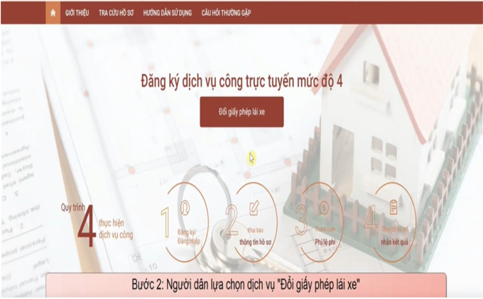 Giao diện thực hiện dịch vụ công trực tuyến.