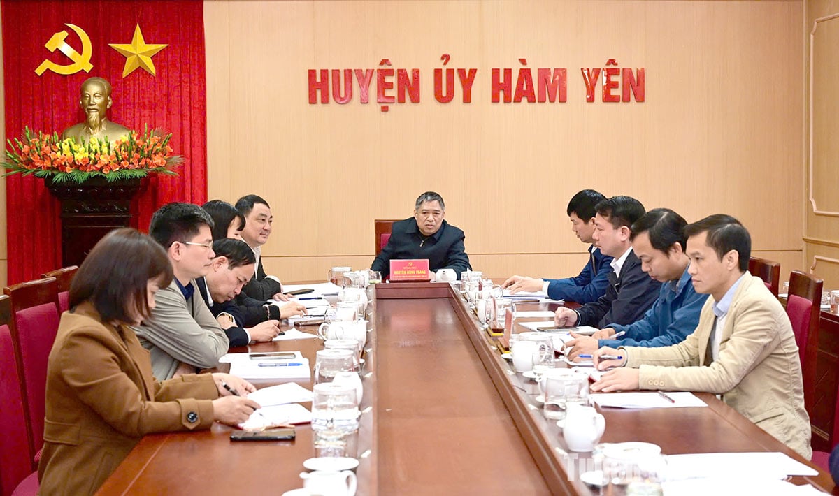 Chairman of the Provincial Party Committee's Inspection Commission Nguyen Hong Trang works with Ham Yen district