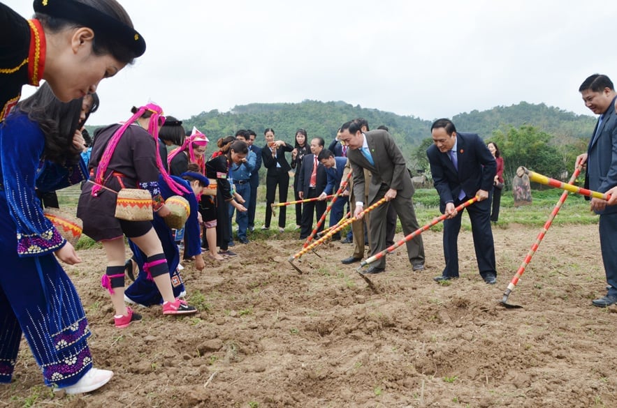 พิธีกรรมขุดหลุมและหว่านเมล็ดพันธุ์ในงานเทศกาลบ้านชุมชน Lang Da ถือเป็นการเริ่มต้นปีใหม่แห่งการผลิต และแสดงถึงความปรารถนาให้มีการเก็บเกี่ยวที่อุดมสมบูรณ์