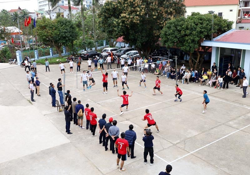 Les athlètes participent à une compétition de volley-ball