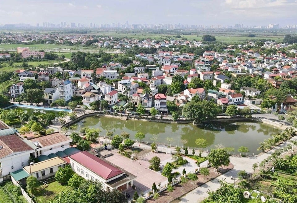 Un rincón de la nueva zona rural del distrito de Thanh Oai visto desde arriba.