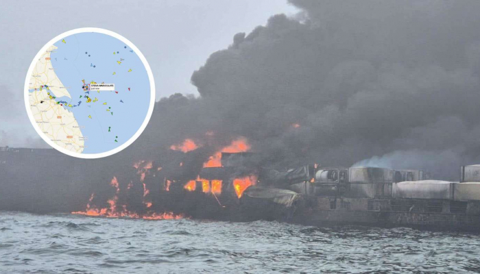 US military oil tanker catches fire off UK coast