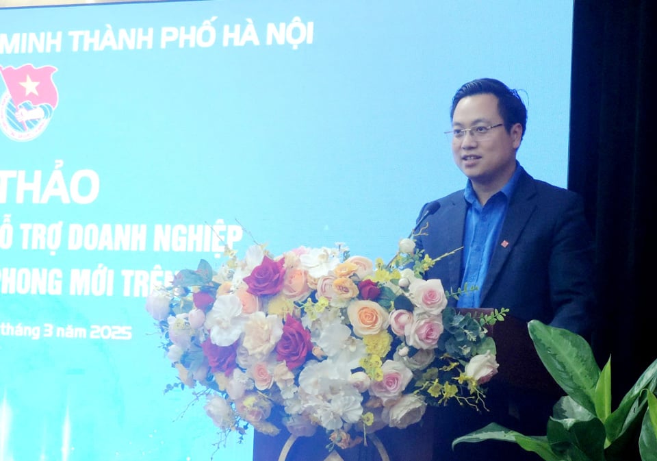 Phó Bí thư Thành đoàn Hà Nội Trần Quang Hưng phát biểu tại hội thảo - Ảnh: Bảo Lâm