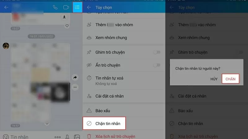 chọn Chặn tin nhắn và nhấn nút Chặn để xác nhận