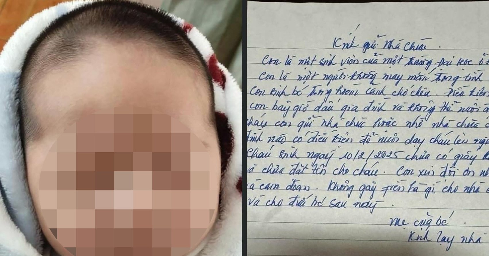 Female student leaves child at temple gate with letter stating ironic circumstances