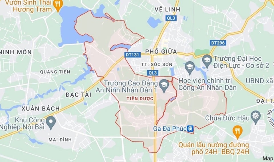 Vị trí xã Tiên Dược, nơi dự kiến tổ chức đấu giá 23 thửa đất.