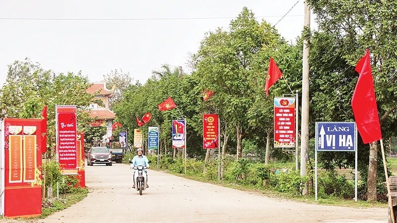 Tuyến đường nông thôn mới nâng cao tại xã Trung Lương (huyện Bình Lục) được đầu tư xây dựng khang trang. Ảnh: Đào Phương