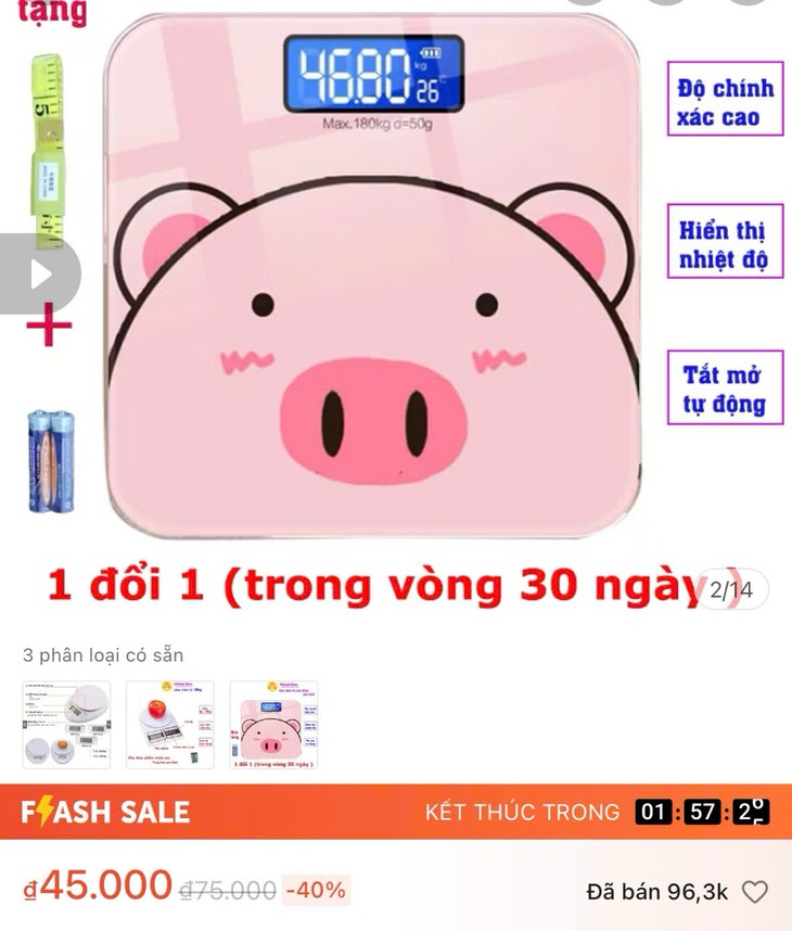 Cân sức khỏe điện tử giá 45.000 đồng, chất lượng ra sao? Ảnh chụp màn hình