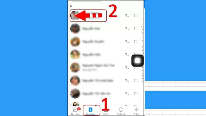 Nhấn vào phần Danh bạ của Zalo