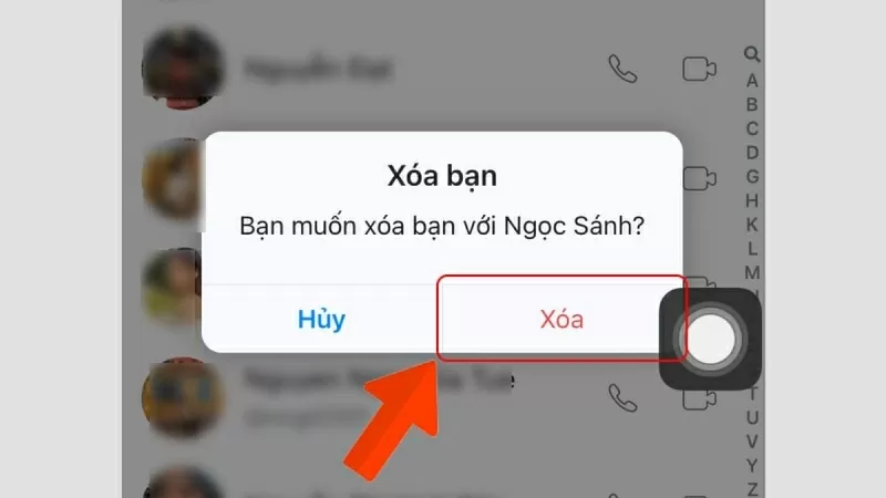 Nhấn nút Xoá bạn