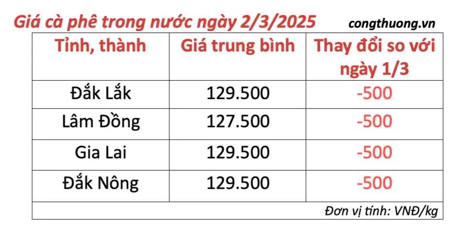 Giá cà phê hôm nay 2/3/2025 trong nước tiếp đà giảm